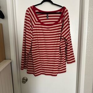 Topshop Red and White Long Sleeve Boxy Blouse